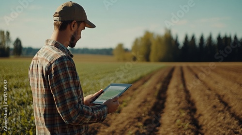 Modern Farmer Using Tablet in Field photo