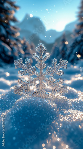 Crystal Snowflake in Winter Wonderland - Macro Frost Photography