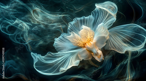 Discover the Captivating World of a Sea Angel (Pteropod) as It Dances Through Swirling Underwater Currents photo