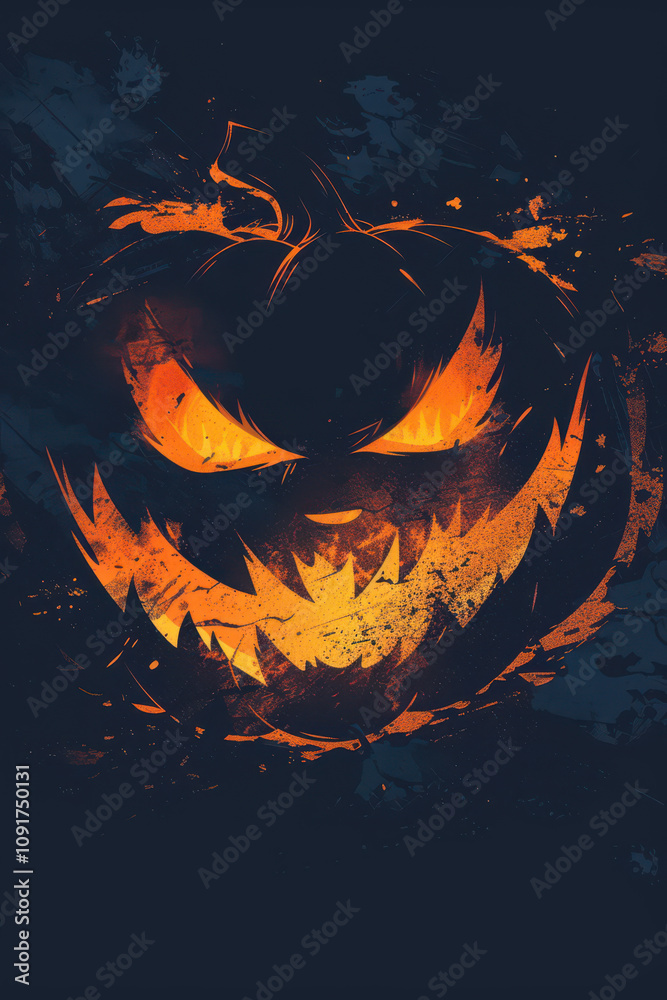 Halloween Pumpkin with glowing eyes on dark background