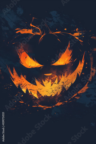 Halloween Pumpkin with glowing eyes on dark background