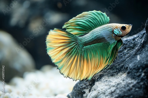 A pink, dory, and large sucker of a toothless baboon (Stiphodon ornatus) on a kamieniu photo