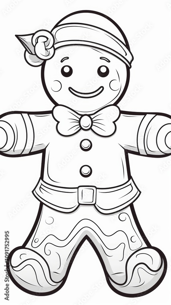Fototapeta premium Gingerbread Man and Cookie Christmas Theme Coloring Page Generative AI