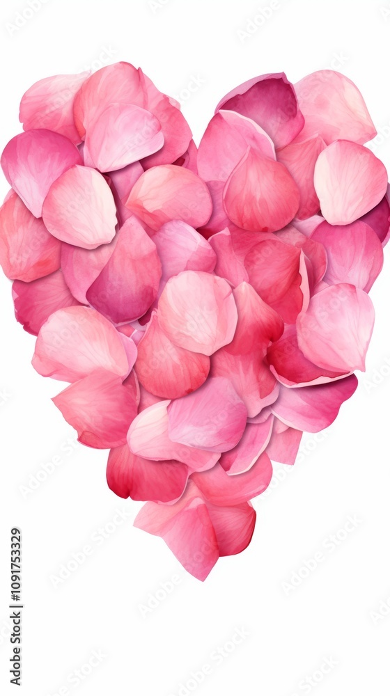 Fototapeta premium Hand Drawn Pink Heart-Shaped Rose Petals Illustration on White Background for Valentine's Day or Love Theme Generative AI