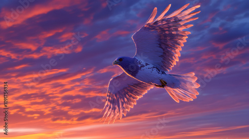 Dusk Adventures: The Graceful Flight of the Oilbird Against a Vibrant Sunset photo