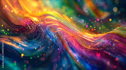 Ultrarealistic flowing water colorful rainbow core cosmic inspiration strong closeup flowing fabric light and flowing sparkling star art group stars point photo