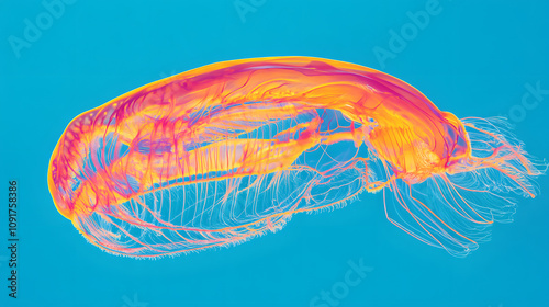 A Unique and Colorful Illustration of a Captivating Comb Jelly (Ctenophora) in Its Ocean Habitat photo