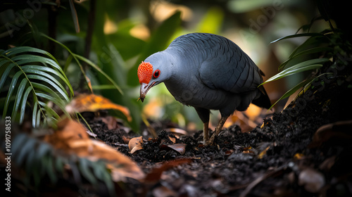 A Kagu Bird At Play: Foraging in the Depths of New Caledonia's Lush Forest Ecosystem photo