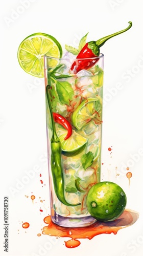 Colorful Spicy Margarita on White Background for Summer Party or Fiesta Generative AI