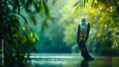 The Vigilant White-bellied Sea Eagle Observing its Domain from a Tall Branch photo