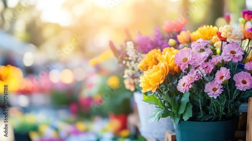 Wallpaper Mural Vibrant Flower Bouquet Displayed At Sunny Outdoor Market Torontodigital.ca