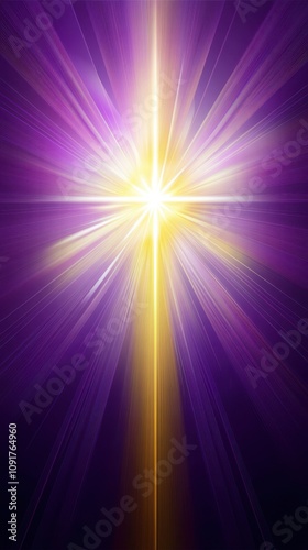 a bright purple light shining from the cross