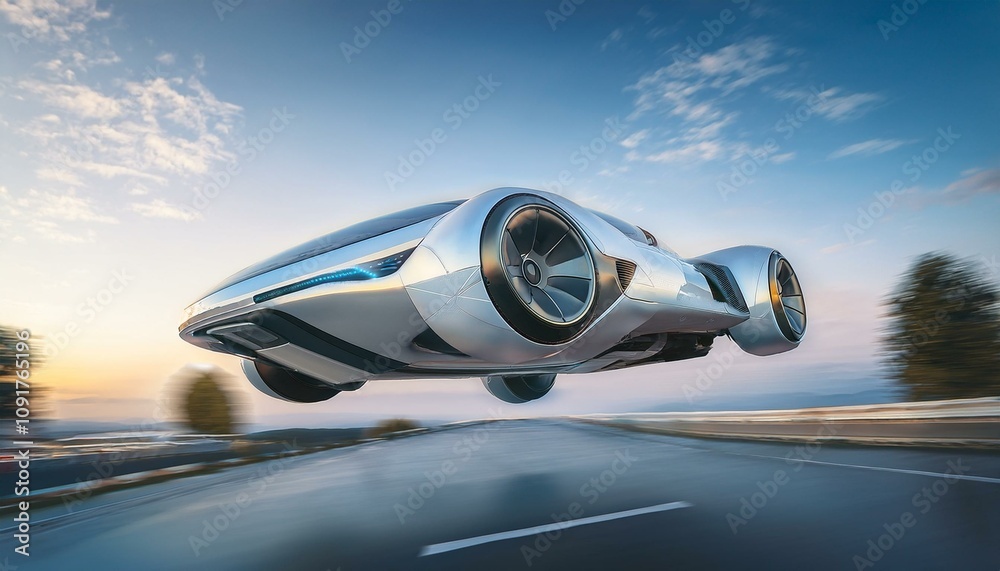 Obraz premium 하늘을 나는 미래형 자동차의 외형