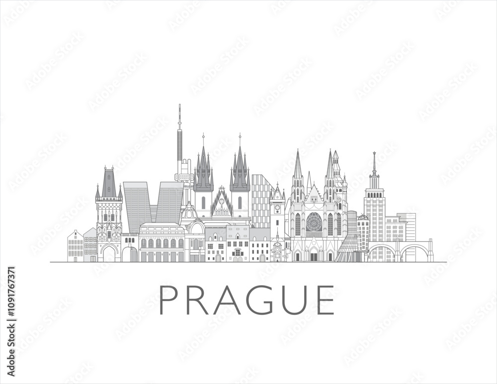 Fototapeta premium Prague skyline cityscape vector illustration
