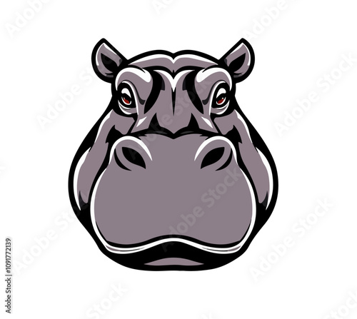 Rhino face logo, Hippo head face portrait black silhouette abstract logo svg vector
 photo