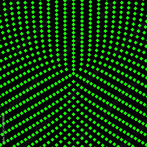 Geometrical round square pattern background - abstract green and black vector graphic design from small squares