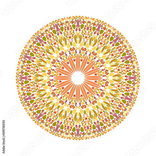 Circular round colorful stone pattern mandala - geometrical ornamental abstract ornate vector graphic from curved stones