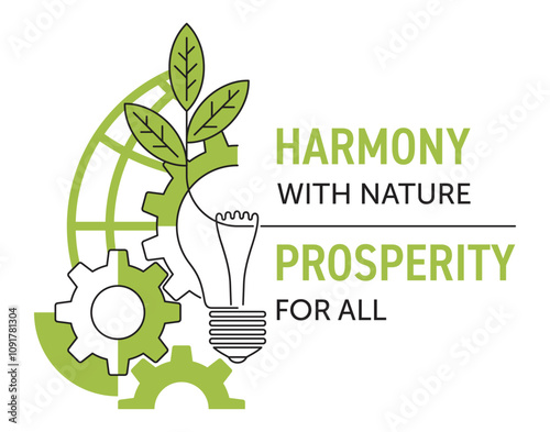 Slogan - Harmony With Nature, Prosperity For All. Geometric outline decoration