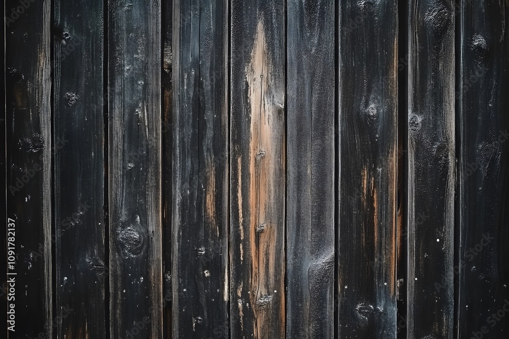 Obraz premium Dark, weathered wooden planks create a rustic backdrop.