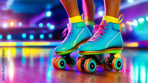 Roller skating at a retro rink, embracing the nostalgia of 1970s roller disco, nostalgic photo