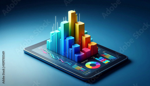 Wallpaper Mural A sleek, multicolored 3D bar chart emerging from a tablet, showcasing performance metrics in a modern design. Torontodigital.ca
