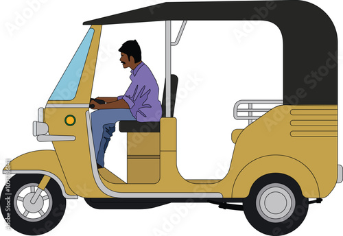 Yellow auto rickshaw indian and pakistan. Auto Rikshaw Vector Illustration, CNG auto rikshaw, Indian three wheeler taxi, Auto rickshaw side view,Illustration of Auto Rickshaw vector art