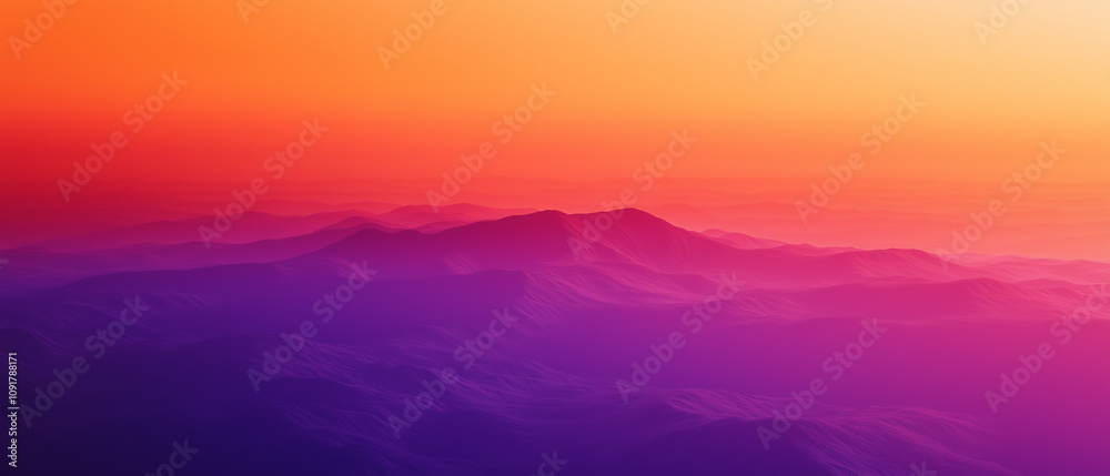 Fototapeta premium landscape in orange red violet or purple tones, beauty of desert or sunset and sunrise in mountains through dust or fog . Dune 