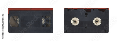 Foto Set of VHS old cassette with front and back side, isolated video tape with clear