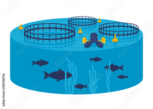 Aquaculture farm - decorative cylindrical diagram