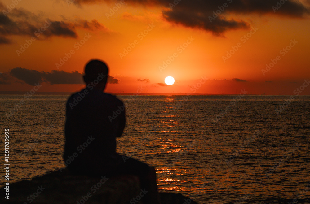Fototapeta premium silhouette of a person on the beach