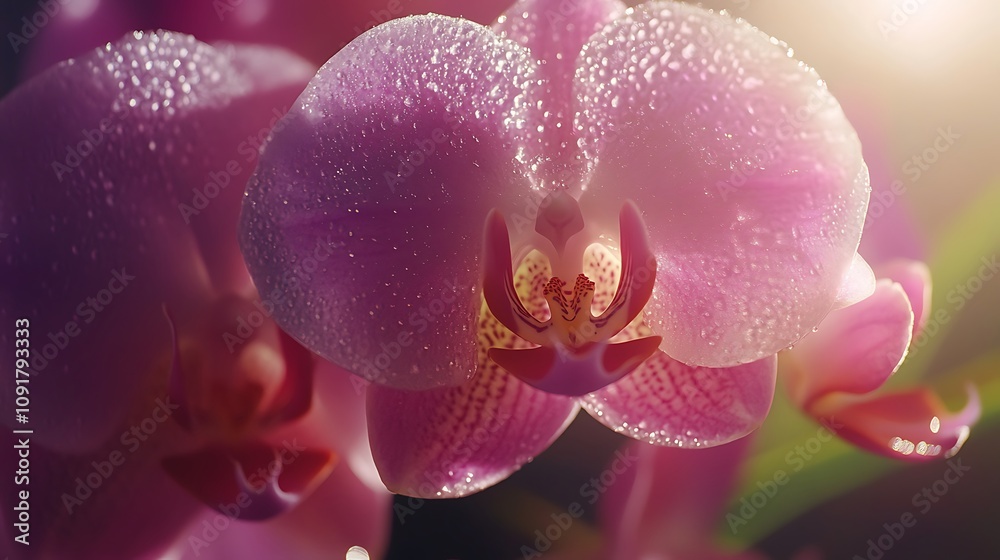 Fototapeta premium Pink orchid flower in realistic image