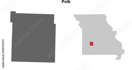 Polk County (Missouri) blank outline map set photo