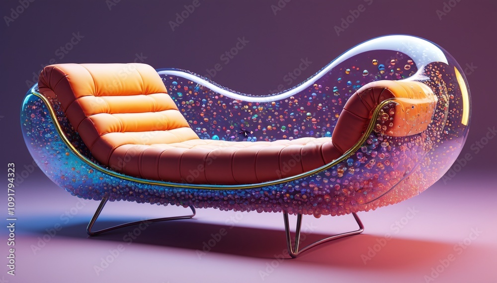 A floating chaise lounge made from layers of shimmering bubbles, Generative AI A floating chaise lounge made from layers of shimmering bubbles, Generative AI