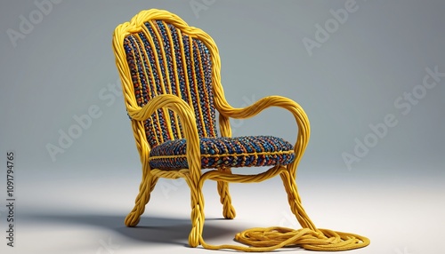 A fanciful chair sculpted from braided strands of golden licorice, Generative AI