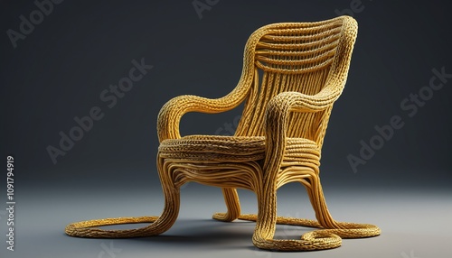 A fanciful chair sculpted from braided strands of golden licorice, Generative AI