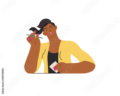 Writing people, modern flat vector concept illustration- sitting woman thoughtfully writing on paper. Metaphor for reflection, personal insight, contemplation, creative expression