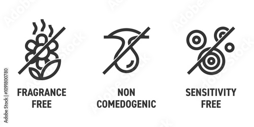 Fragrance, Comedogenic and Sensitivity free icons in bold line
