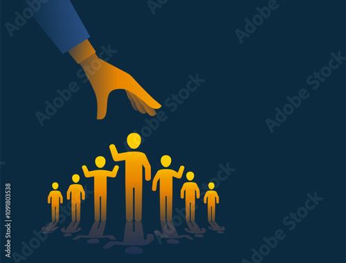 Hand choosing selected person from group of people