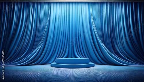 blue stage aginst blue curtain background photo