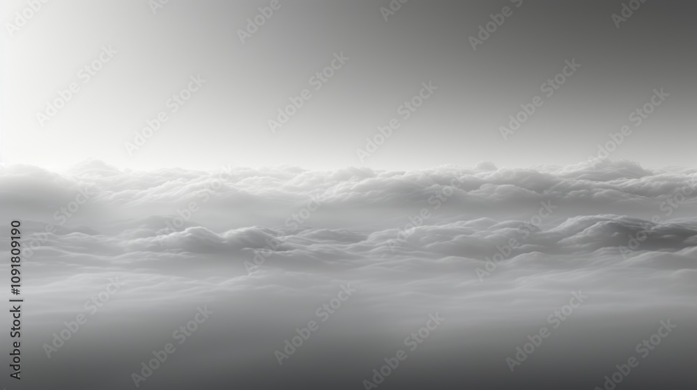 Fototapeta premium Vast Sea of Clouds with Beams of Light Piercing Through, Creating a Mysterious and Serene Atmosphere 