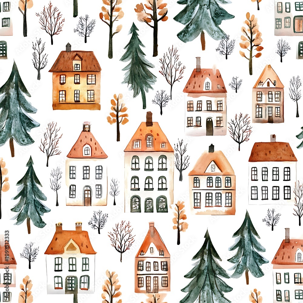 Fototapeta premium Pattern of Houses and Trees