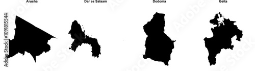 Arusha, Dar es Salaam, Dodoma, Geita outline maps photo