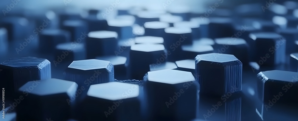 Obraz premium Abstract image of blue hexagonal shapes creating a futuristic, tech-inspired feel.