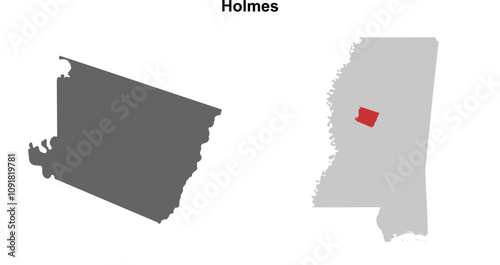 Holmes County (Mississippi) blank outline map set