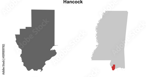 Hancock County (Mississippi) blank outline map set