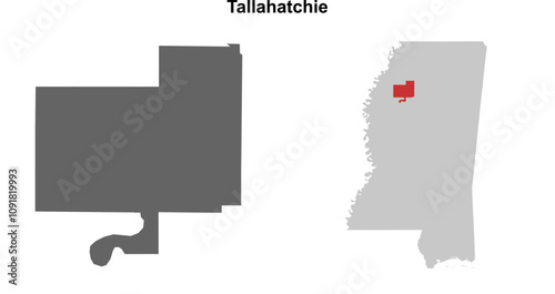 Tallahatchie County (Mississippi) blank outline map set