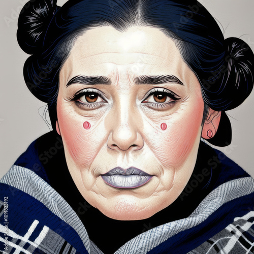 Stylized Portrait of a Woman with Braided Hair and Rosy Cheeks for Editorial and Creative Projects