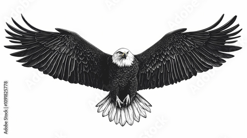 A powerful eagle spreads its wings in the sky. Majestic Eagle Flight. Illustration photo