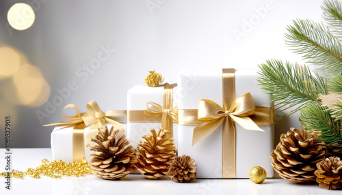 Geschenke in weiss gold, Weihnachten  photo