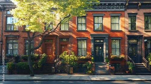 Beautiful Brownstone Townhouses on a Sunny Day